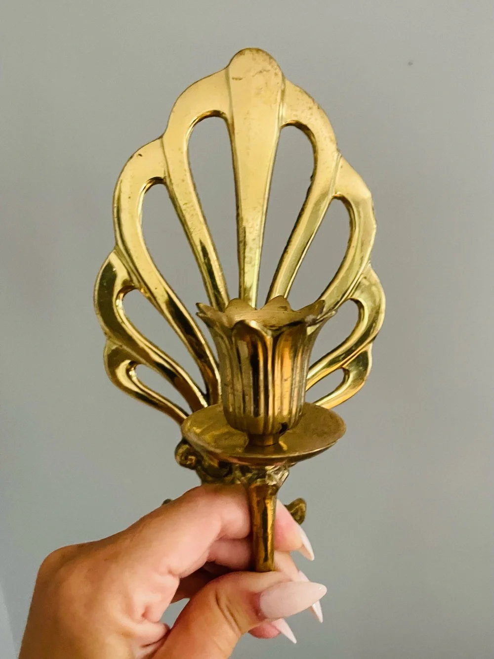 Vintage Andrea by Sadek 1970s MCM Peacock Shaped Lacquered Brass Wall Sconce
